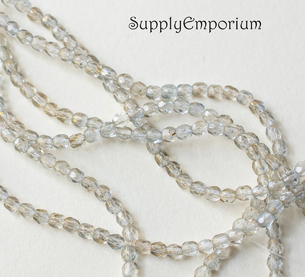 3mm Gold Marbled Lt Sapphire Czech Fire Polish Round - 50 pieces - 4814R - Image 2