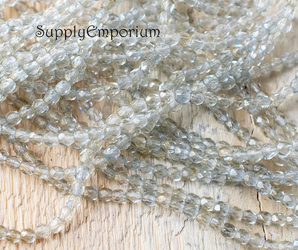 3mm Gold Marbled Lt Sapphire Czech Fire Polish Round - 50 pieces - 4814R