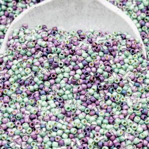 8/0 Toho seed beads in lavender, purple, mint, and soft floral tones