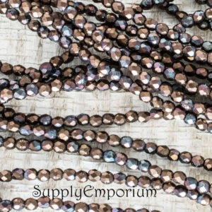 2mm czech fire polish round jet matte bronze vega beads