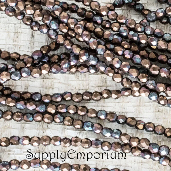 2mm Jet Matte Bronze Vega Czech Fire Polish Round - 50 pieces - 4830