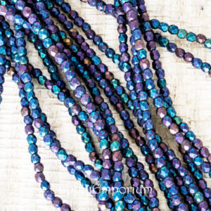 2mm czech fire polish round matte iris blue beads