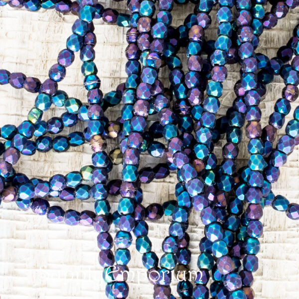 2mm Matte Iris Blue Czech Fire Polish Round - 50 pieces - 4836 - Image 2