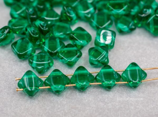 6mm Transparent Emerald Czech 2 Hole Silky - 40 Pieces - 4864 - Image 4