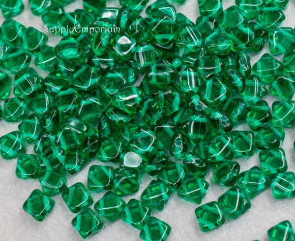 6mm Transparent Emerald Czech 2 Hole Silky - 40 Pieces - 4864 - Image 2