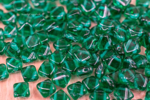 6mm Transparent Emerald Czech 2 Hole Silky - 40 Pieces - 4864