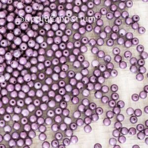 3mm czech druk round chalk white lila vega beads