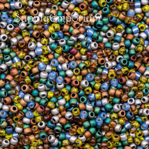 11/0 Miyuki seed bead mix in multicolor earthy tones of green, brown, and warm neutrals