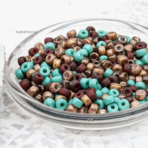 2/0 Czech Matubo seed bead mix mined ore colors brown turquoise red picasso jewelry making