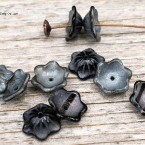 12x6mm pink jet silk Czech wide bell flower glass beads