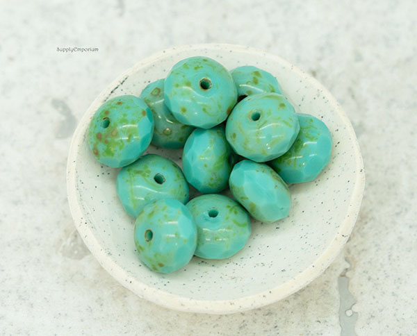 11x7mm Turquoise Picasso Czech Rondelle - 24 Pieces - 514 - Image 3