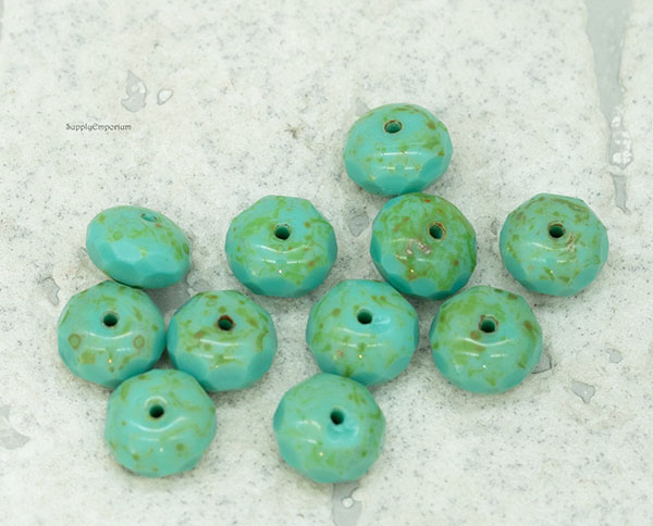11x7mm Turquoise Picasso Czech Rondelle - 24 Pieces - 514 - Image 2