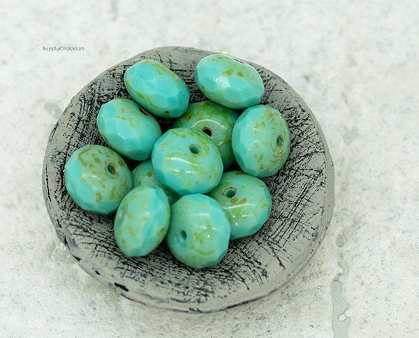 11x7mm Turquoise Picasso Czech Rondelle - 24 Pieces - 514