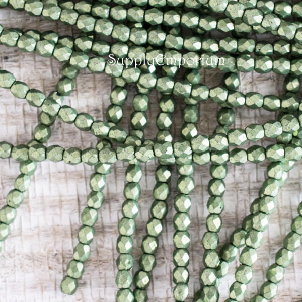 3mm Saturated Metallic Greenery  Czech Fire Polish Round - 50 pieces - 5160 - Image 2