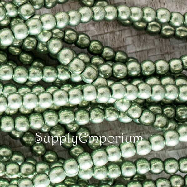 3mm Saturated Metallic Greenery  Czech Druk - 100 pieces - 5163
