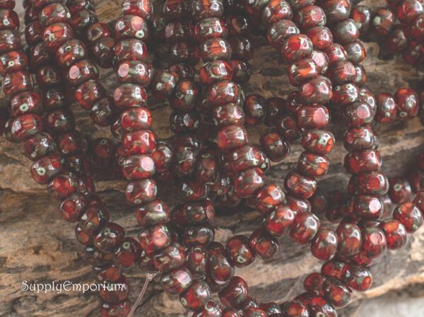 4x3mm Ruby Red Picasso Czech Glass Trica - 50 pieces - 5220R - Image 4