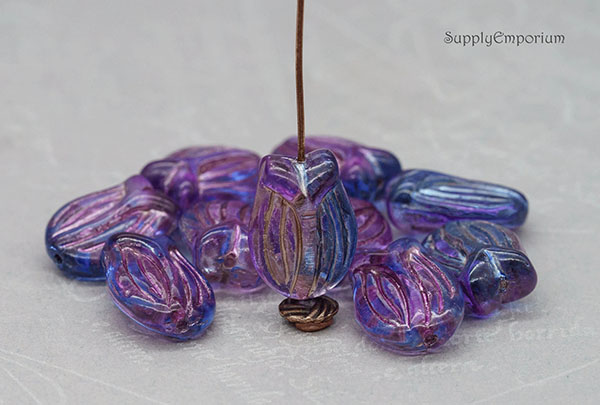 Czech Tulip Beads – Fuchsia Sapphire Metallic Wash – 16x11mm (8 Pieces) - 5309RA - Image 5