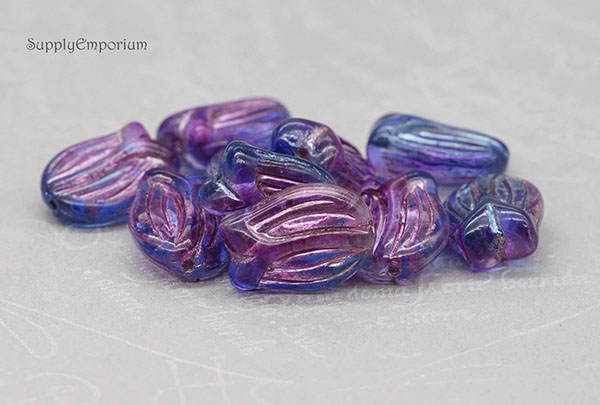 Czech Tulip Beads – Fuchsia Sapphire Metallic Wash – 16x11mm (8 Pieces) - 5309RA - Image 7
