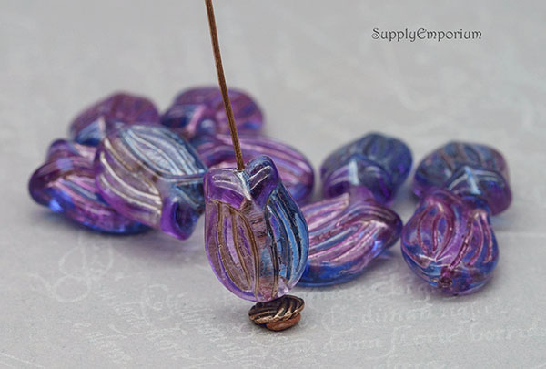 Czech Tulip Beads – Fuchsia Sapphire Metallic Wash – 16x11mm (8 Pieces) - 5309RA - Image 4