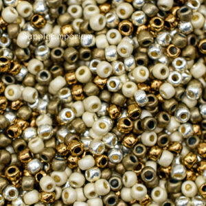 6/0 Toho seed bead mix in bronzed goddess colors featuring gold, bronze, metallic, and earthy tones