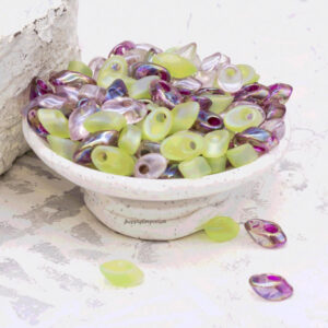 4x7mm Miyuki long magatama beads in berry pink, lime green, and translucent pastel tones