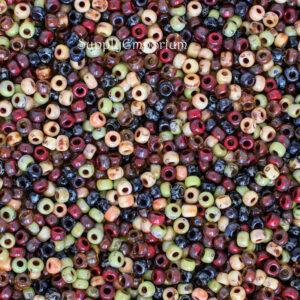 8/0 Miyuki seed bead mix in multicolor picasso finish with red, blue, cream, brown, and earthy tones