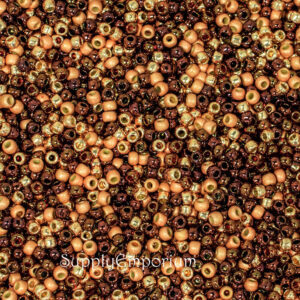 8/0 seed bead mix in warm sunset tones of copper, bronze, gold, brown, and deep amber hues