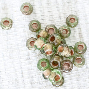 6x9mm Czech roller beads copper lined green olive 12 pieces