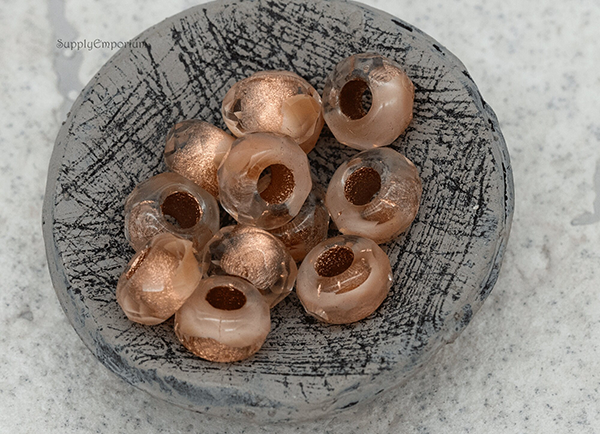 6x9mm Pink and Copper Czech Roller Bead - 12 pieces - 5435ROC12 - Image 2