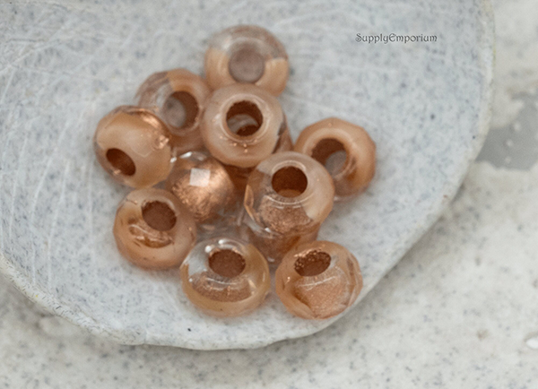 6x9mm Pink and Copper Czech Roller Bead - 12 pieces - 5435ROC12
