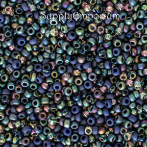 11/0 Miyuki seed bead mix in blue jeans tones featuring navy, denim blue, gray, and subtle iridescent finishes