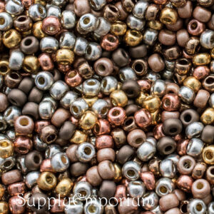 8/0 Miyuki seed bead mix in bronze, copper, gold, cream, and metallic tones with a warm earthy palette