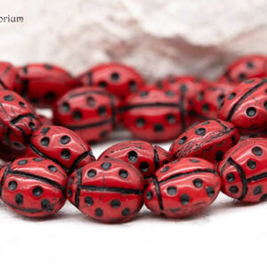 Red Opaline and Black Ladybug Beads