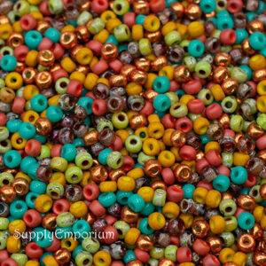 8/0 Miyuki seed bead mix in southwest colors of turquoise, red, yellow, orange, and earthy tones