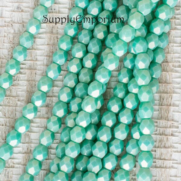4mm Sueded Gold Turquoise Czech Fire Polish Round - 50 pieces - 5538