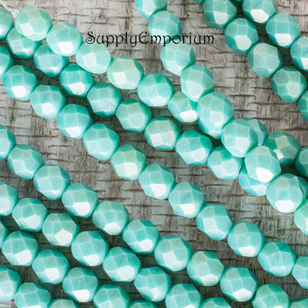 4mm Sueded Gold Turquoise Czech Fire Polish Round - 50 pieces - 5538 - Image 3