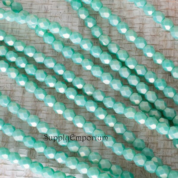 4mm Sueded Gold Turquoise Czech Fire Polish Round - 50 pieces - 5538 - Image 2