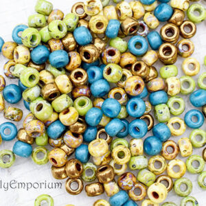 8/0 Miyuki seed bead mix in turquoise, beige, blue, and earthy tones