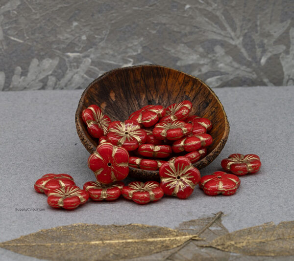 14mm Red Gold Wash Czech Apple Flower - 8 pieces - 5608R - Image 6