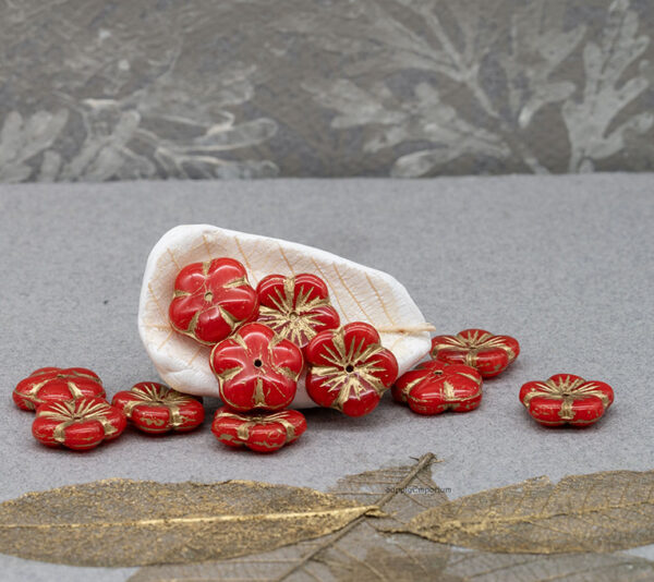14mm Red Gold Wash Czech Apple Flower - 8 pieces - 5608R - Image 4