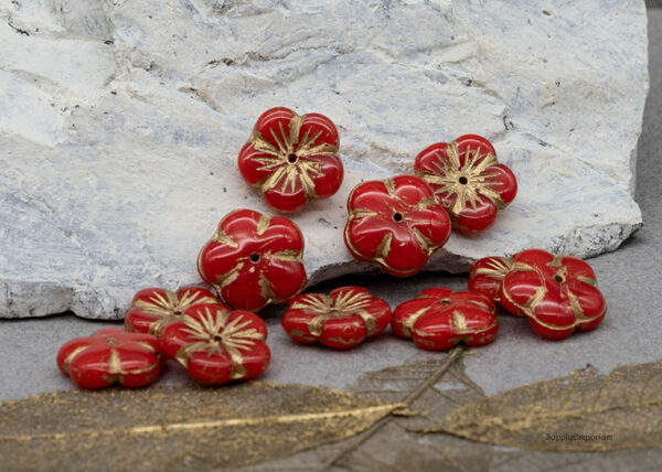 14mm Red Gold Wash Czech Apple Flower - 8 pieces - 5608R - Image 2