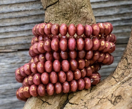 3x5mm Pink Silk Bronze Czech Rondelle - 30 pieces - 5660RA - Image 2