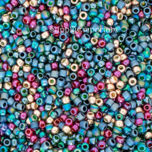 8/0 Toho seed bead mix in iridescent multicolor tones with oil slick shimmer and rainbow finish