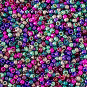 8/0 Toho seed bead mix in bright pink, purple, teal, aqua, and iridescent tones with a vibrant mermaid inspired palette