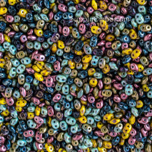 2.5x5mm SuperDuo beads in multicolor mix with gray, black, and vibrant accents