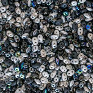 2.5x5mm SuperDuo beads in mixed gray, black, and neutral tweed tones