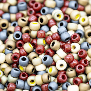 6/0 seed bead mix in earthy tones of red, cream, tan, and brown