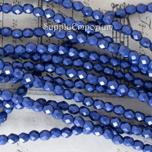 4mm Saturated Metallic Lapis Blue Czech Fire Polish Round - 50 Pieces - 5853 - Image 2