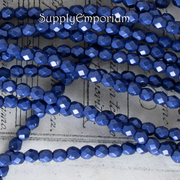 4mm Saturated Metallic Lapis Blue Czech Fire Polish Round - 50 Pieces - 5853
