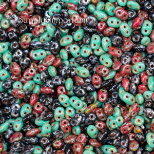 2.5x5mm Superduo bead mix in picasso finish with turquoise, red, brown, and earthy tones